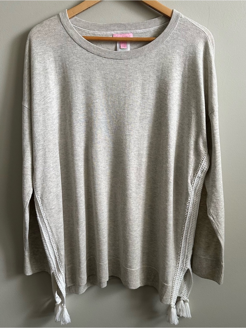 Lilly Pulitzer Ferrera Tassel CoolMax Knit Sweater Heather Gray L